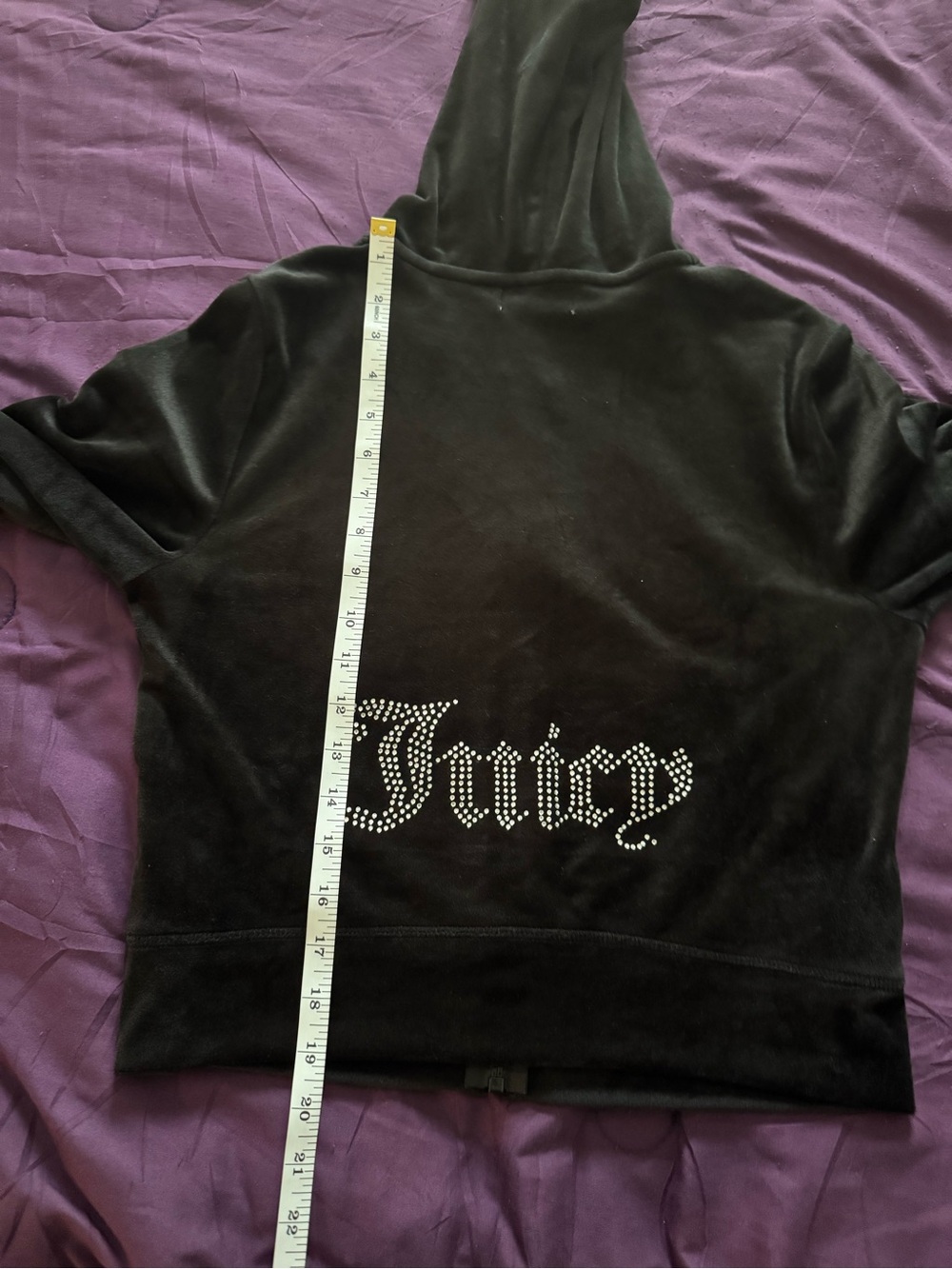 Juicy Couture Black Velour - Zip Crop HOODIE - Picture 3 of 5
